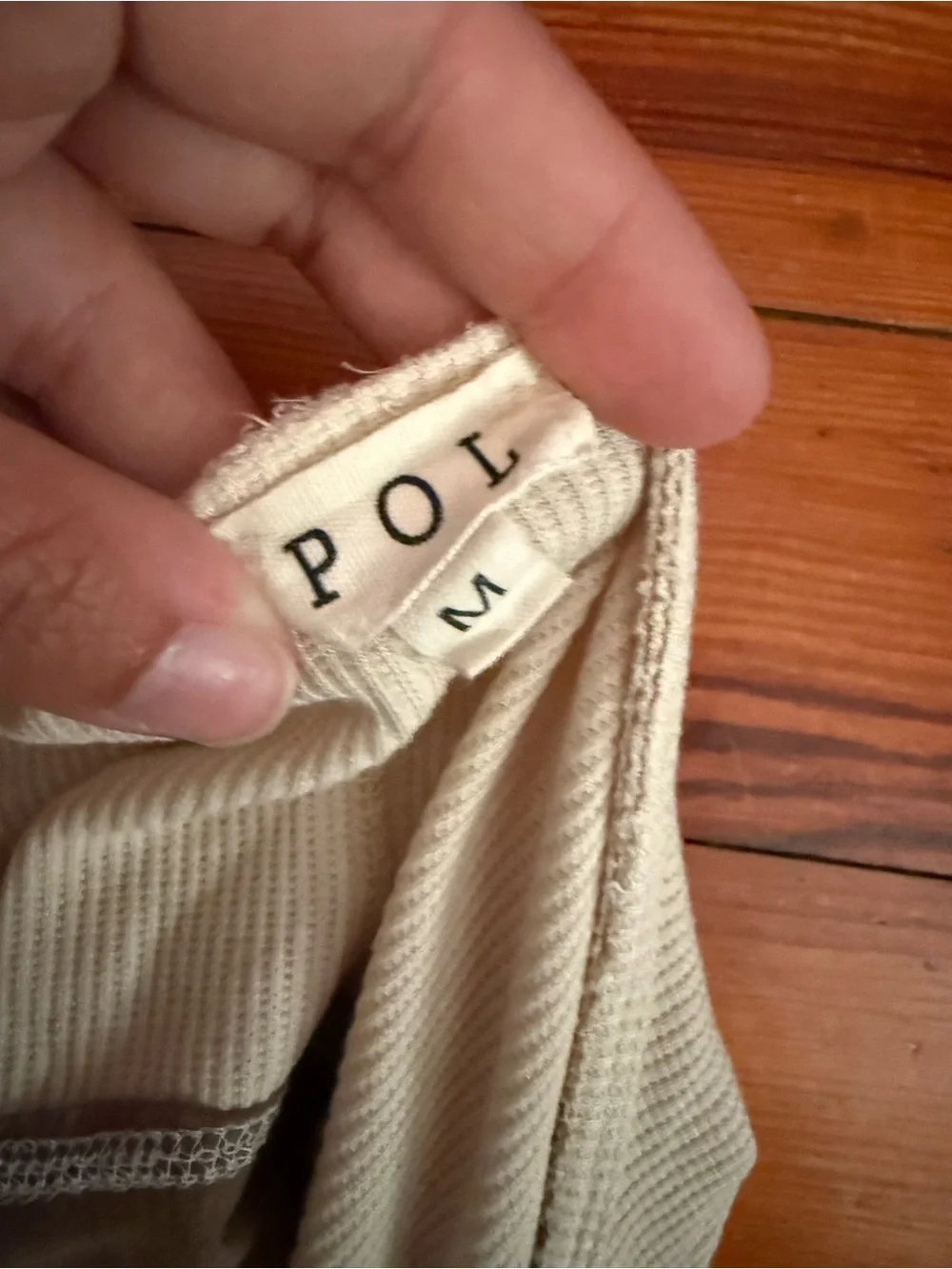 POL Ribbed Tank Top in Cream and Brown Trim